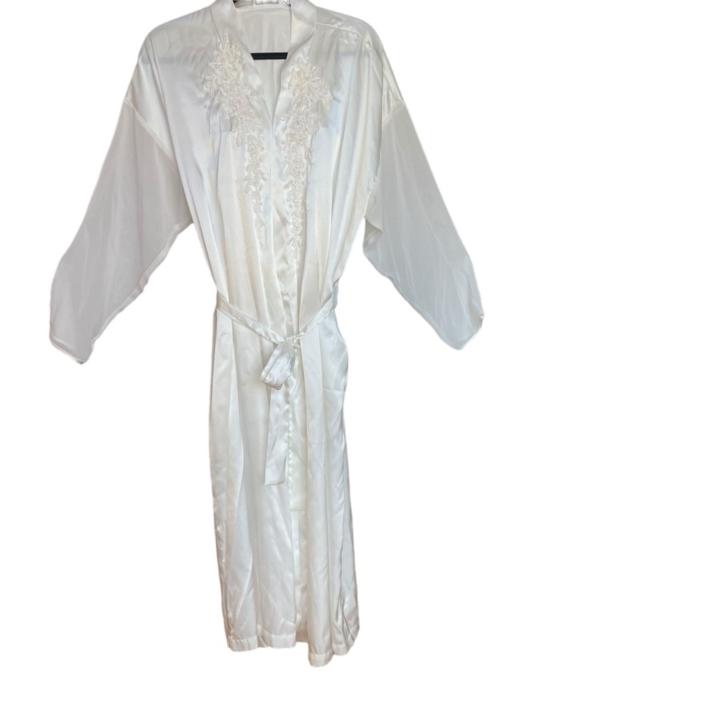Alexandra Nicole Ivory Lace Pearl Applique Long Sleeve Robe Tie Waist Wedding XL - Picture 2 of 11
